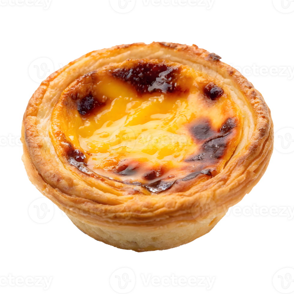 Classic custard tart with golden crust and caramelized surface png