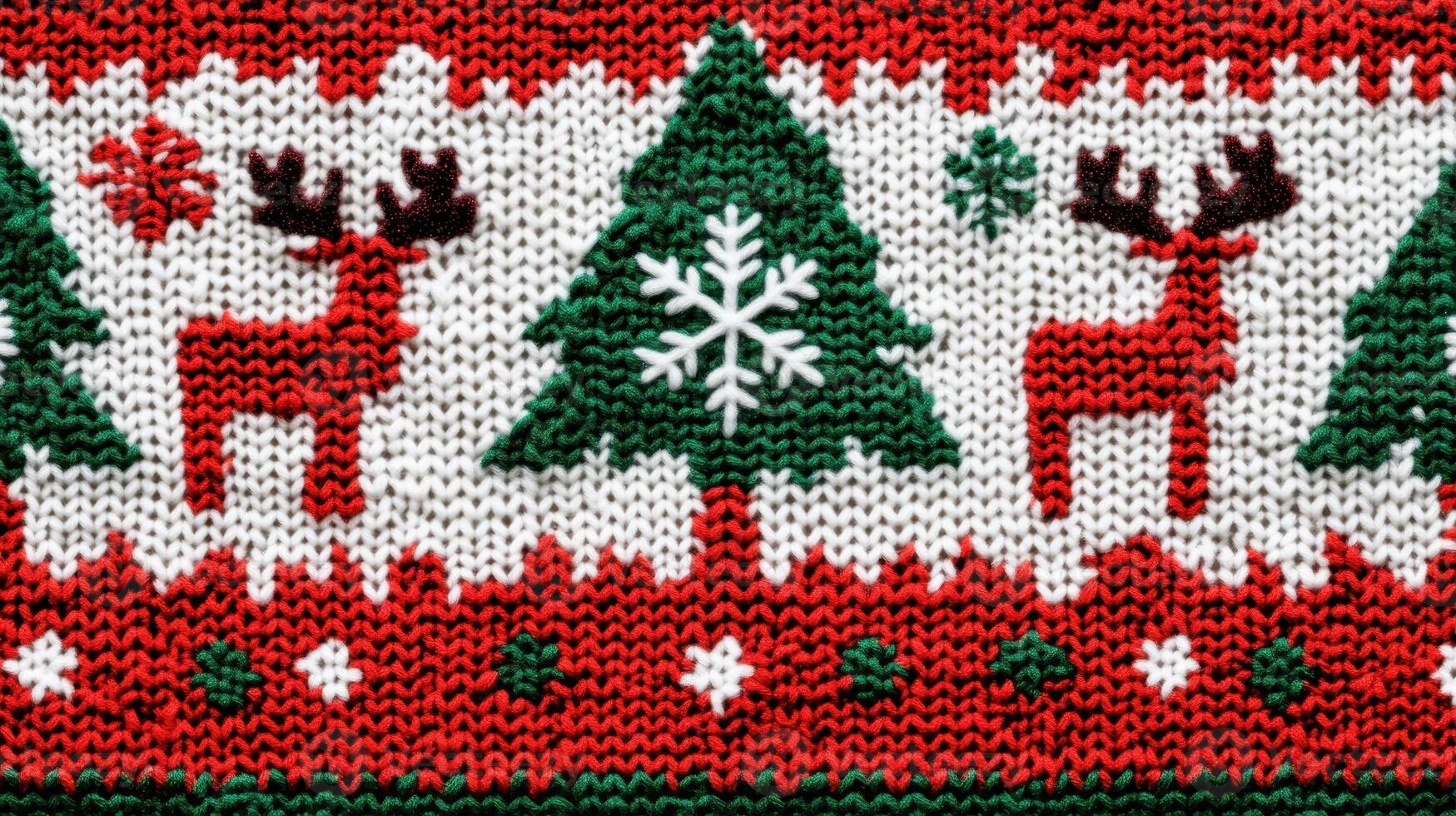 Ugly Sweater Pattern Festive Knitted Christmas Design With Deer Trees and Snowflakes photo