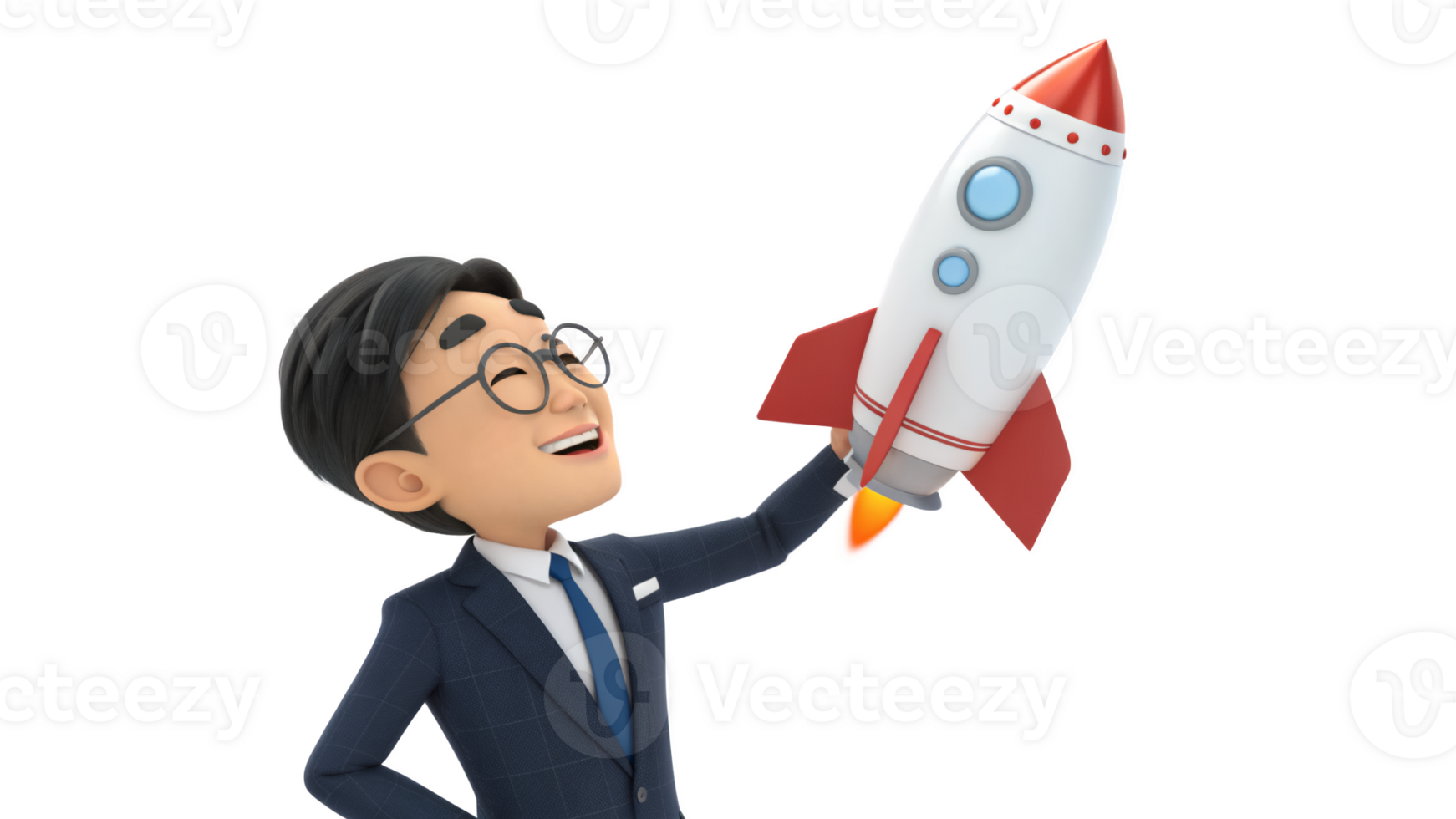 A cartoon man in a suit holding a rocket png