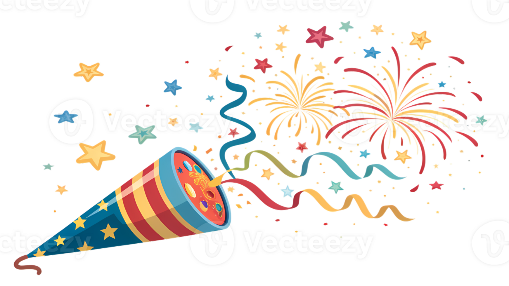 Fireworks and stars in a cone png