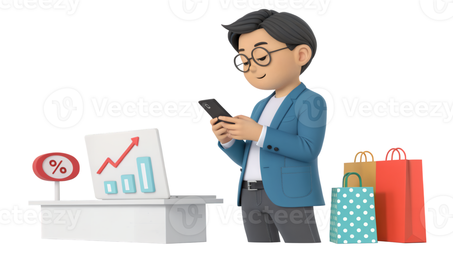 3d man shopping with shopping bags png