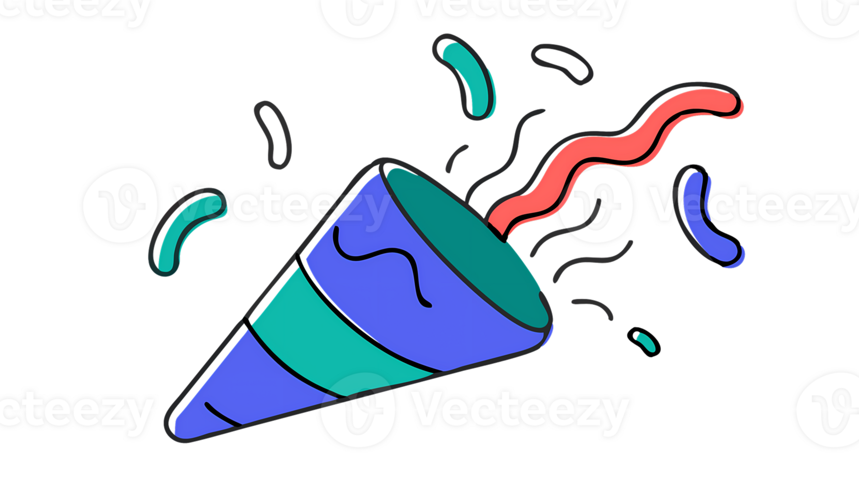 A blue and green party hat with confetti png
