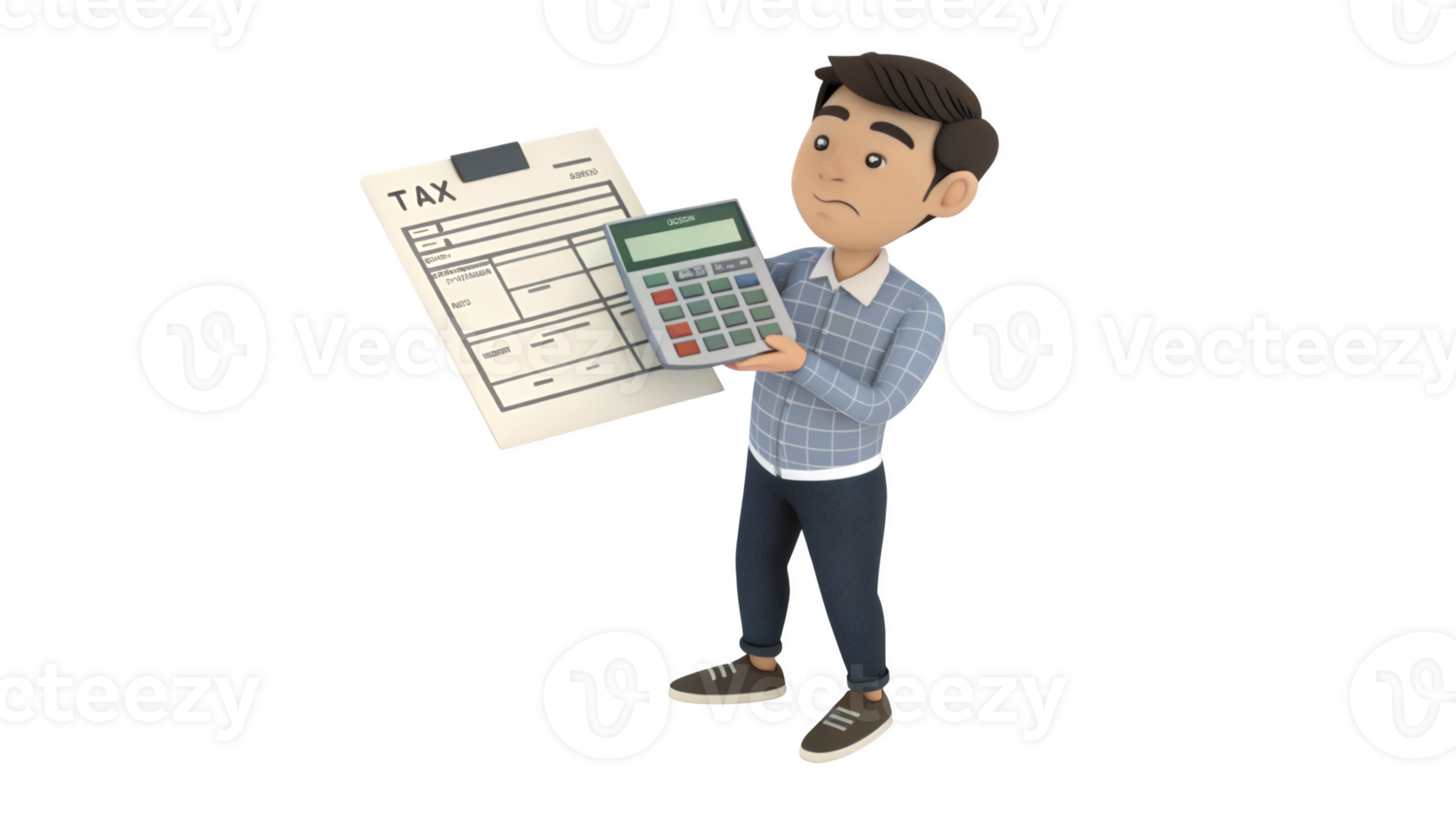 A cartoon man holding a calculator and a tax form png