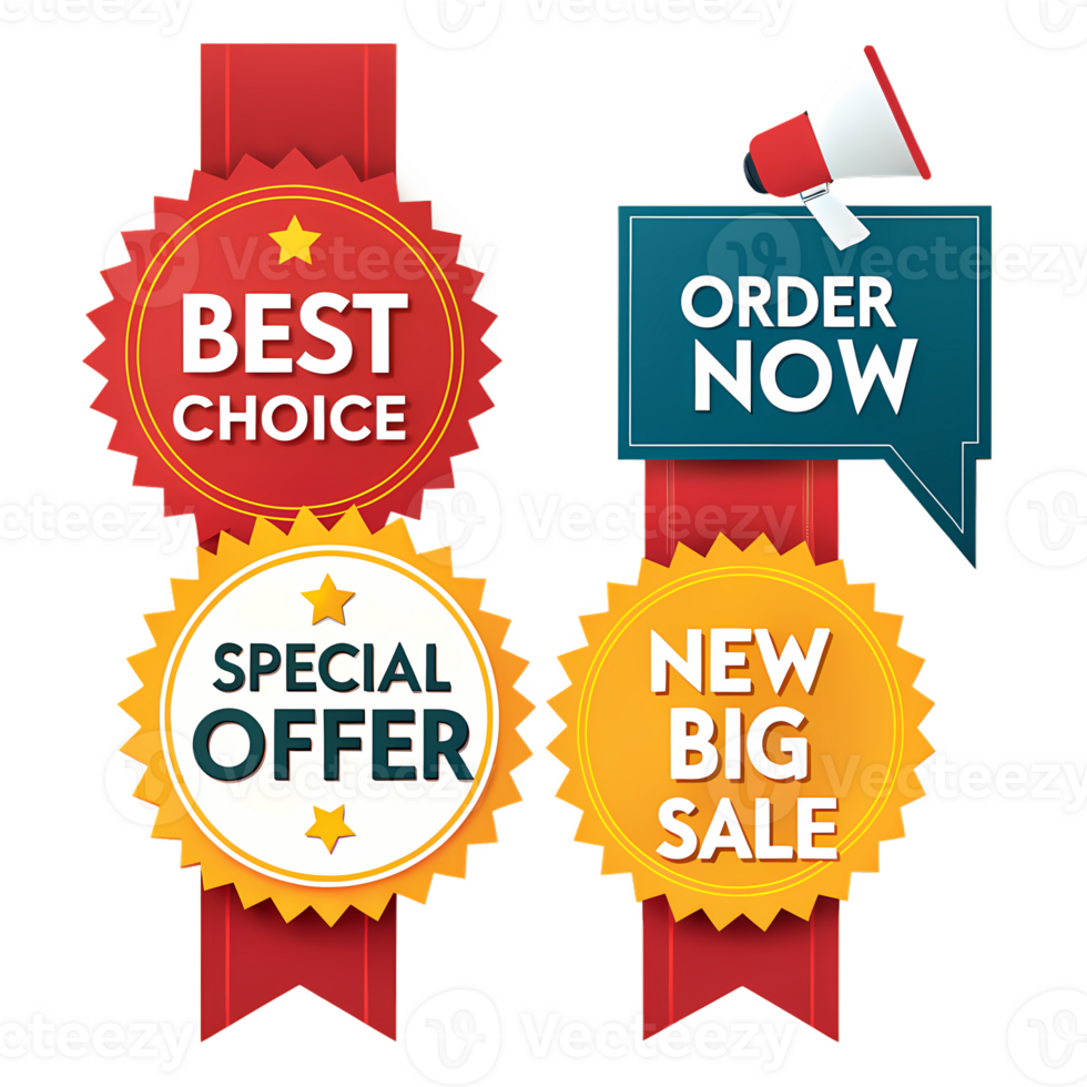 Three different types of sale stickers with a megaphone png