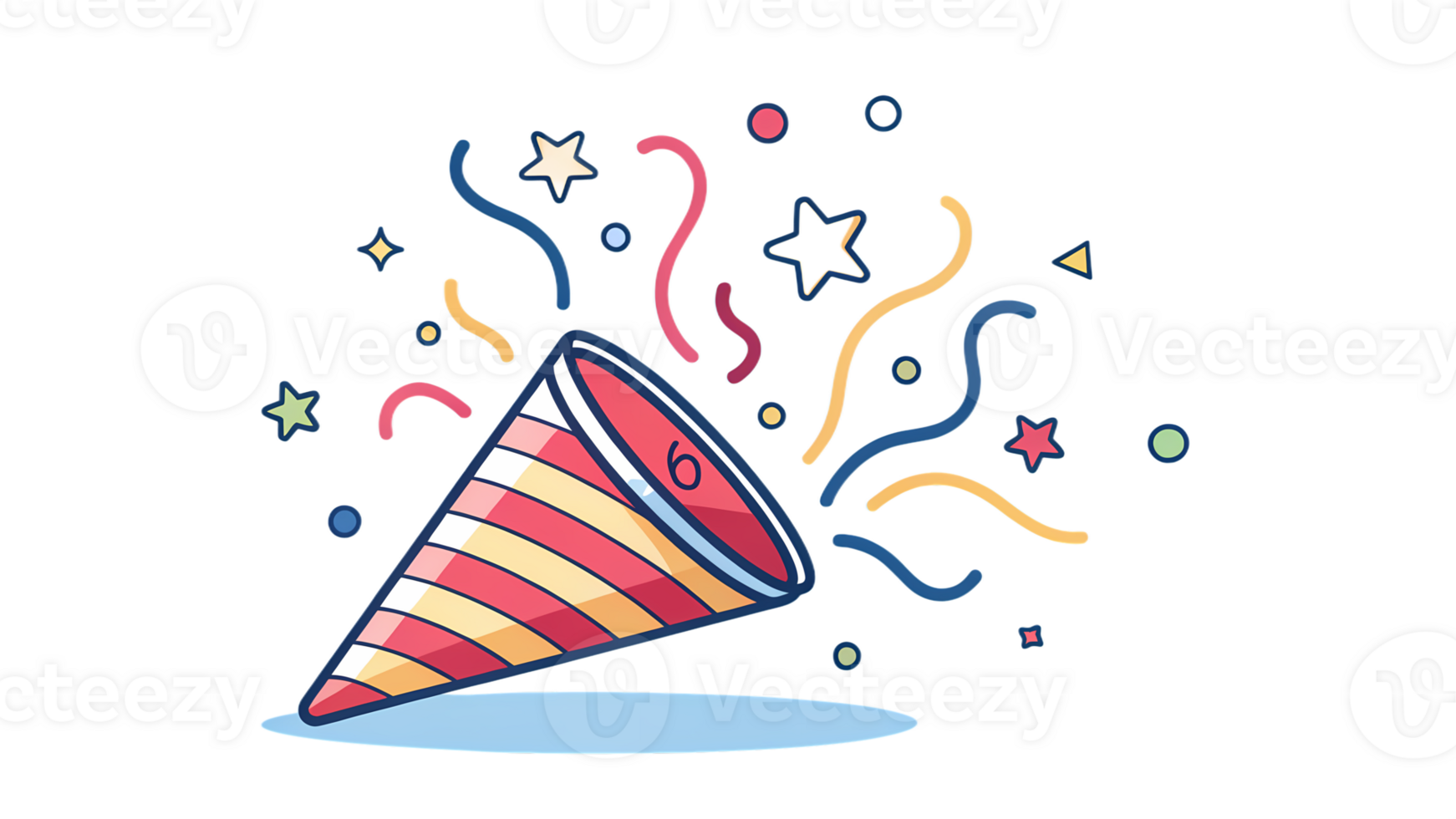 A colorful party hat with confetti and stars png