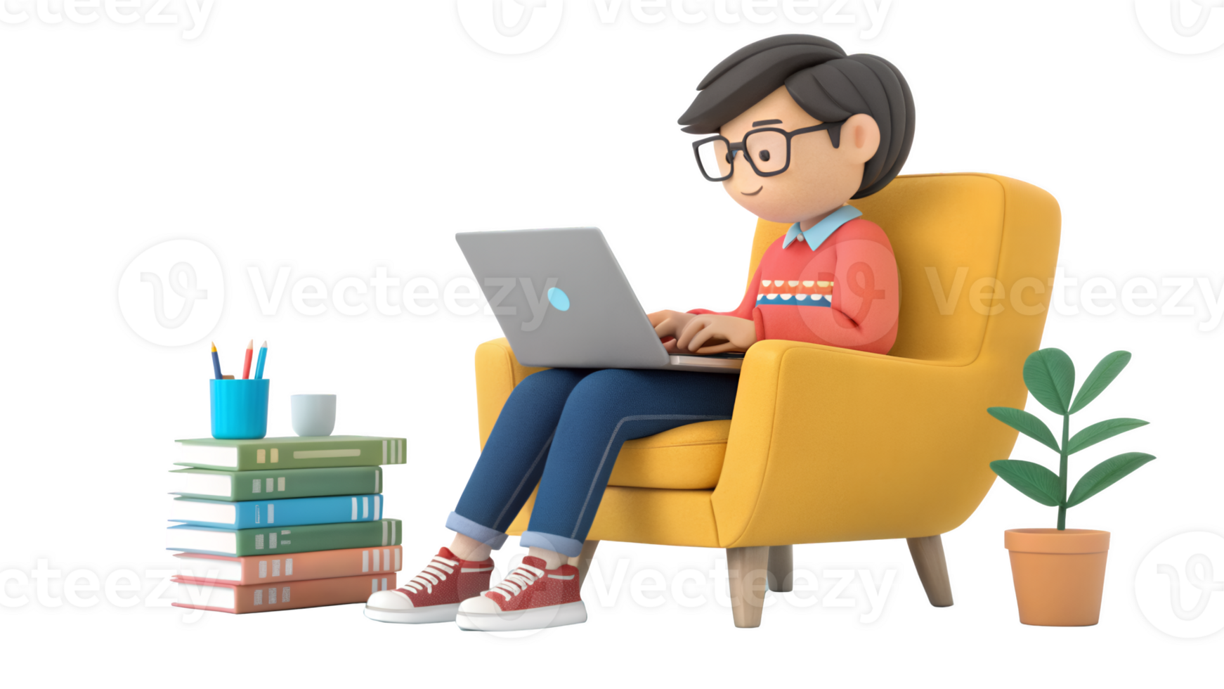 A man sitting in a chair with a laptop png