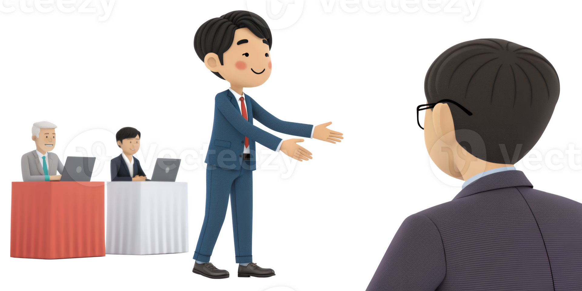 A cartoon man in a suit is talking to another man png