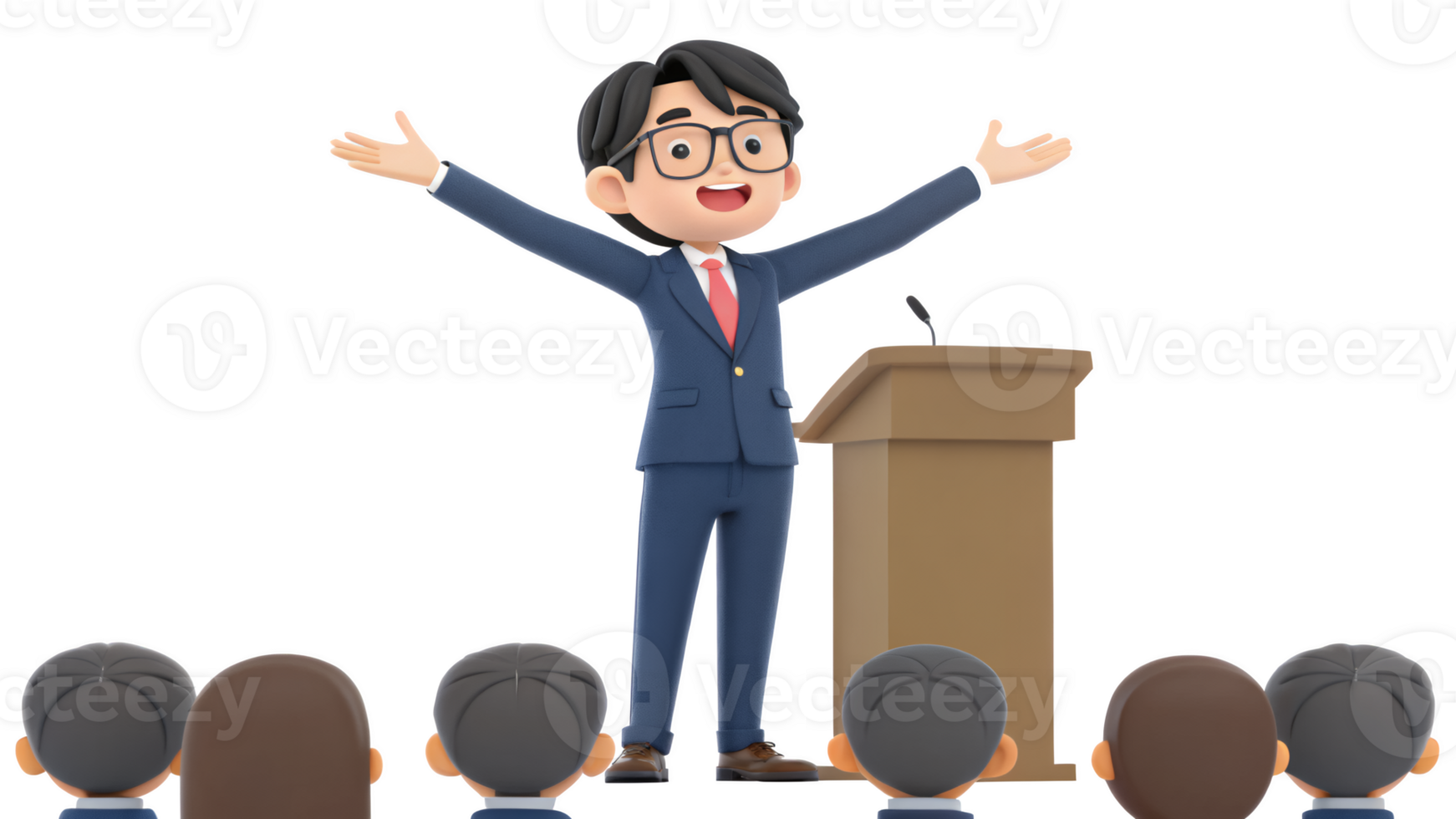 A cartoon man in a suit and tie standing at a podium png