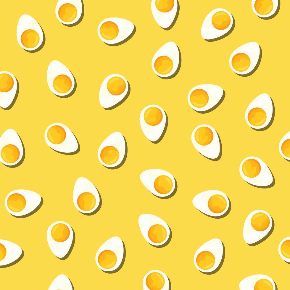 Hard boiled egg pattern with yellow background. Creative concept vector