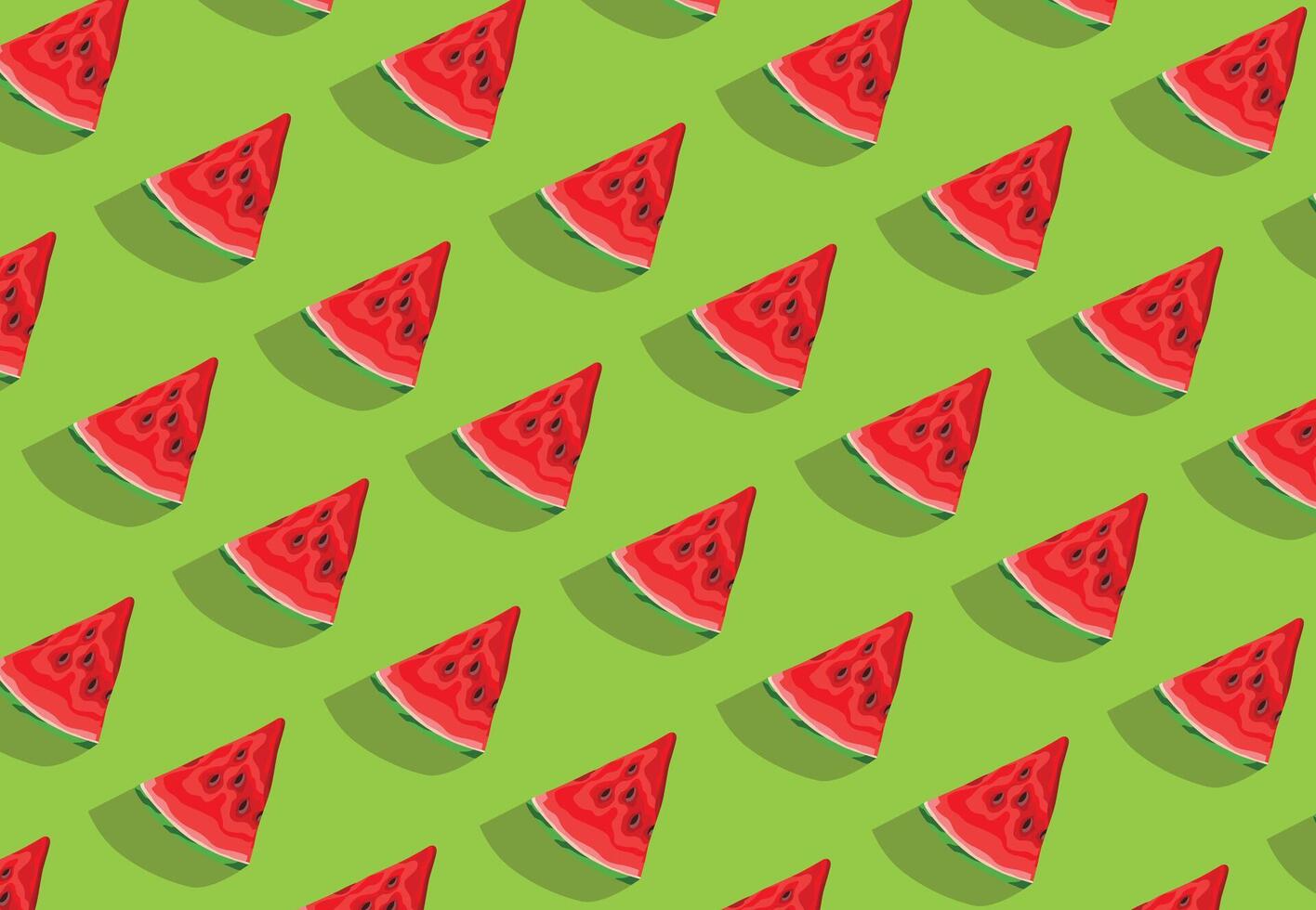 Colorful fruit pattern of fresh watermelon slices on green background. Top view vector