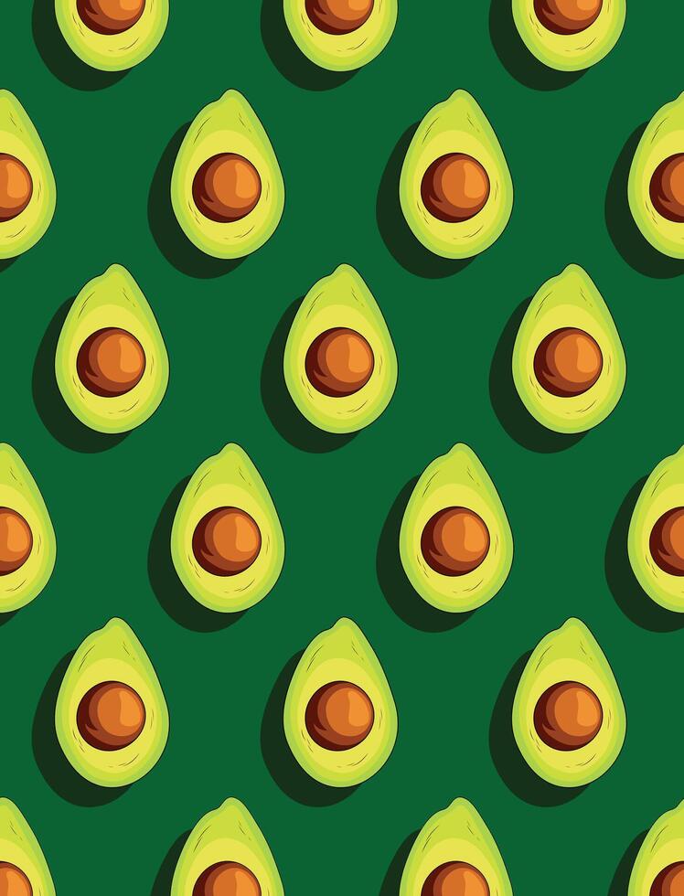 Avocado pattern on green background. Minimal flat lay style. Top view vector