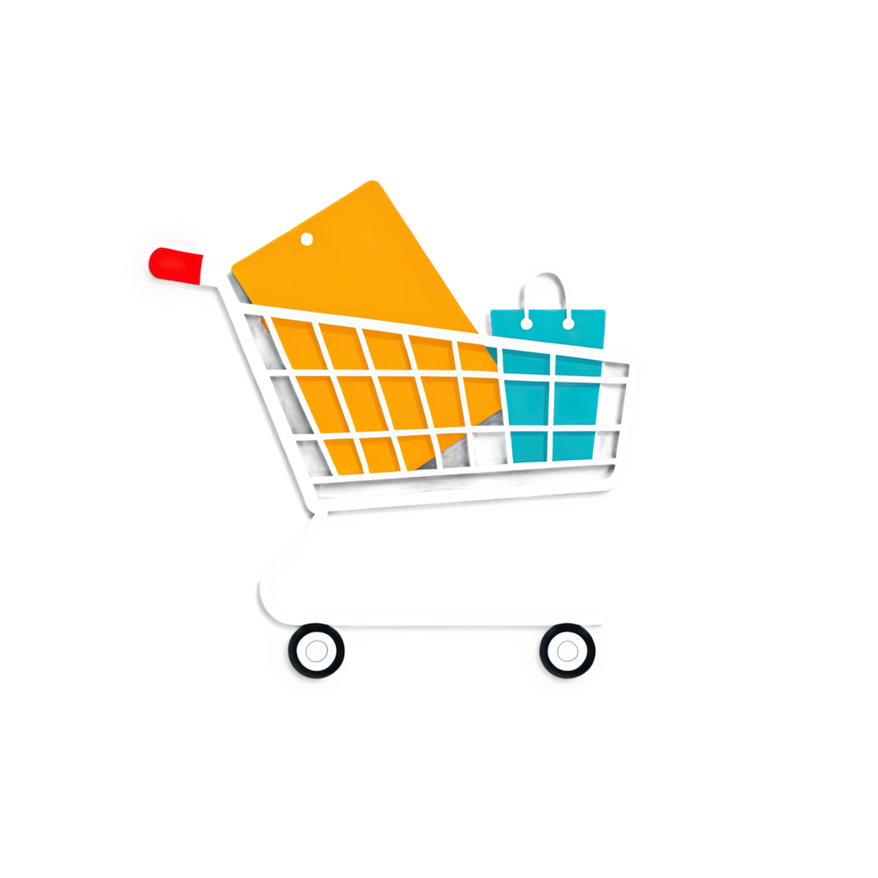 compras carrinho com colorida caixas representando conectados ordens png