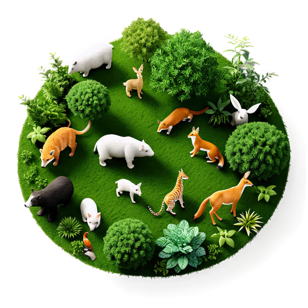 Animals Grazing Peacefully in Circular Natural Habitat Design png