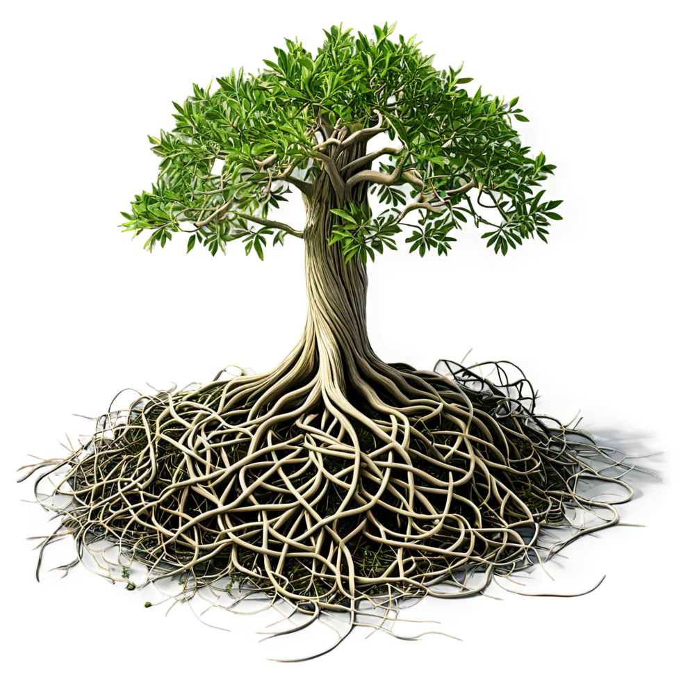 Tree with Complex Exposed Roots in Natural Artistic Style png