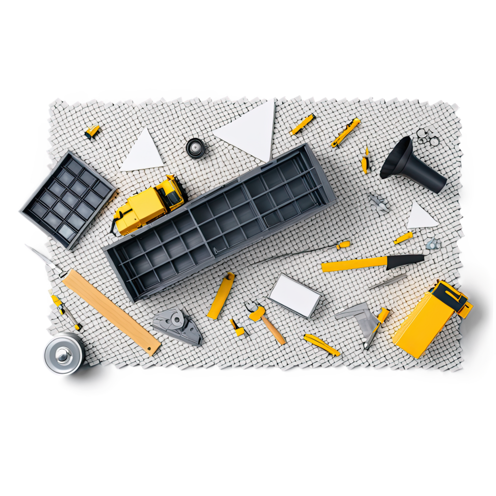Modern Office Supplies Including Keyboard and Tools Arranged Flat Lay png