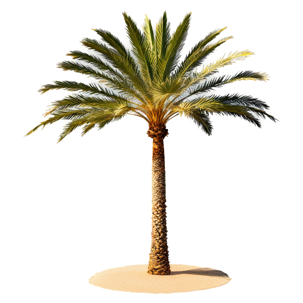 Short Green Palm Tree with Curved Fronds on Sandy Ground png