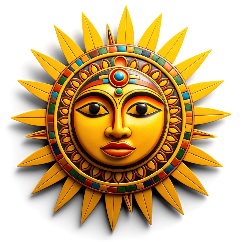 Stylized Sun Face with Traditional Indian Ornamentation and Colors png