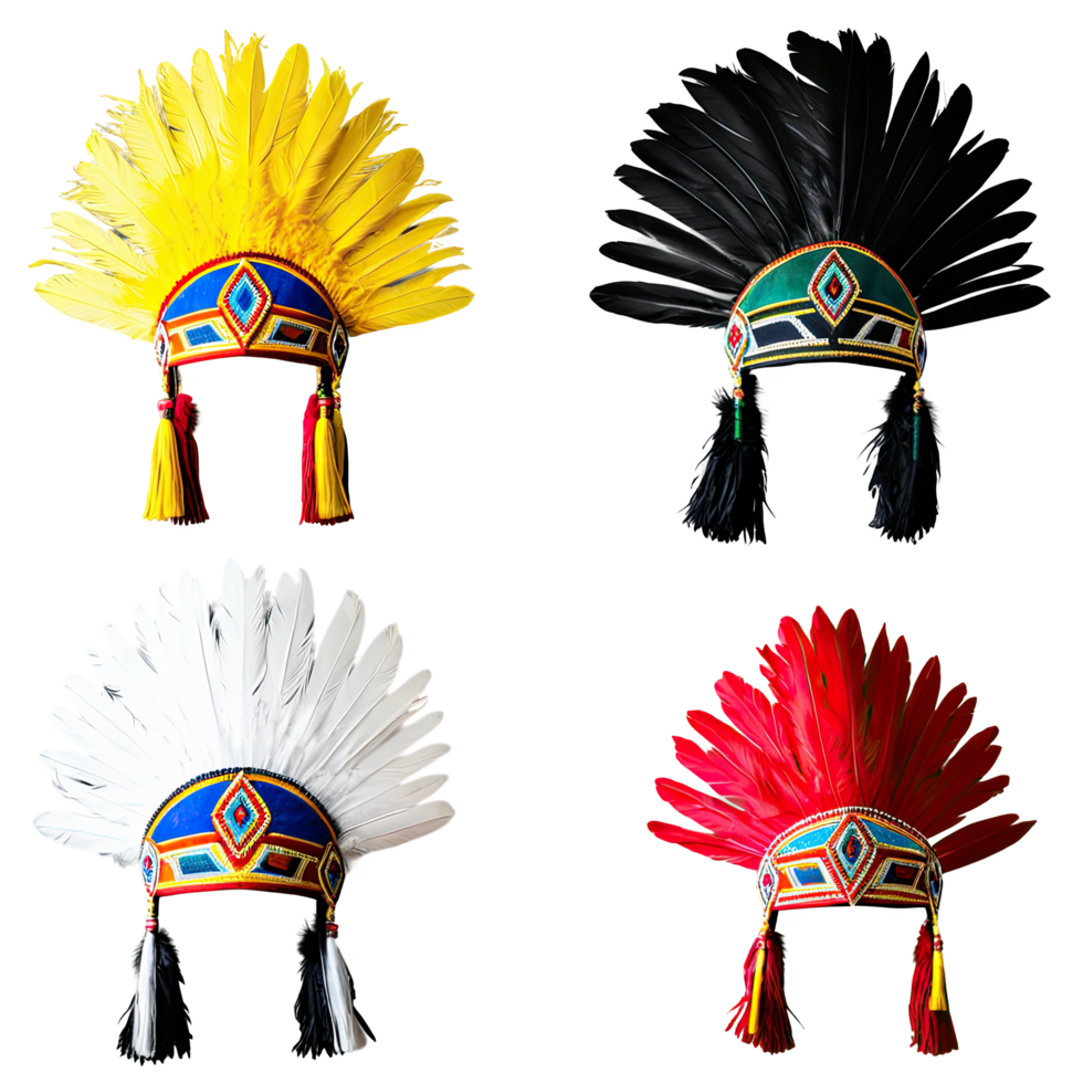Colorful Native American Headdresses with Feathers and Beads png