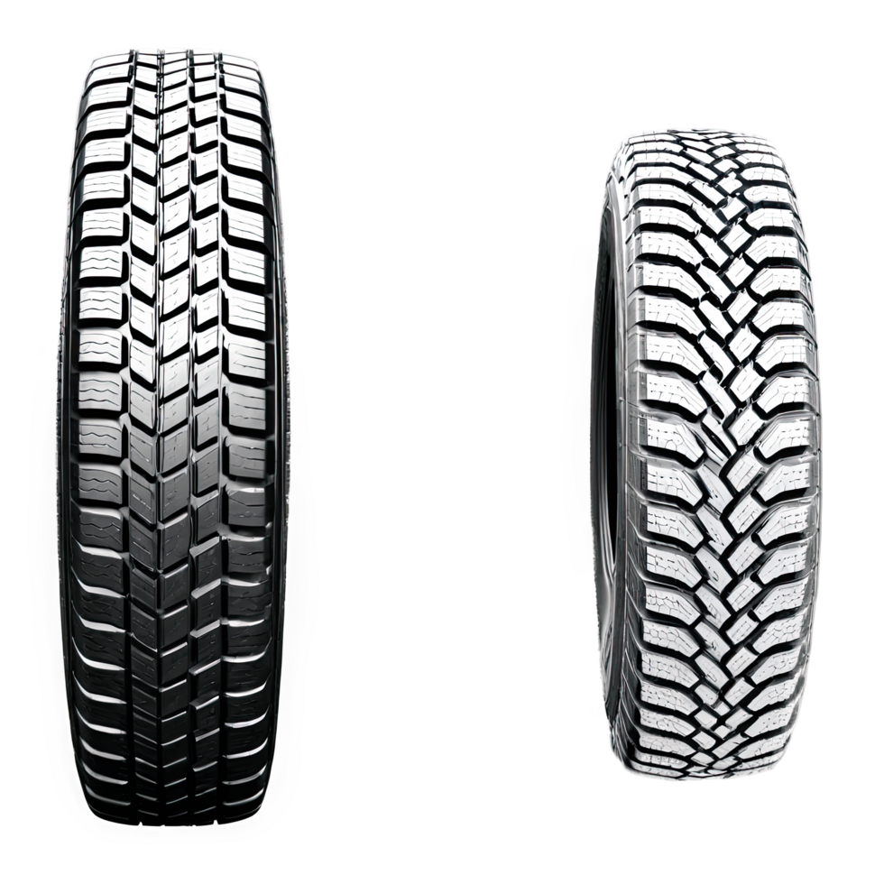 Two Large Vehicle Tires with Rugged Rubber Tread Pattern png
