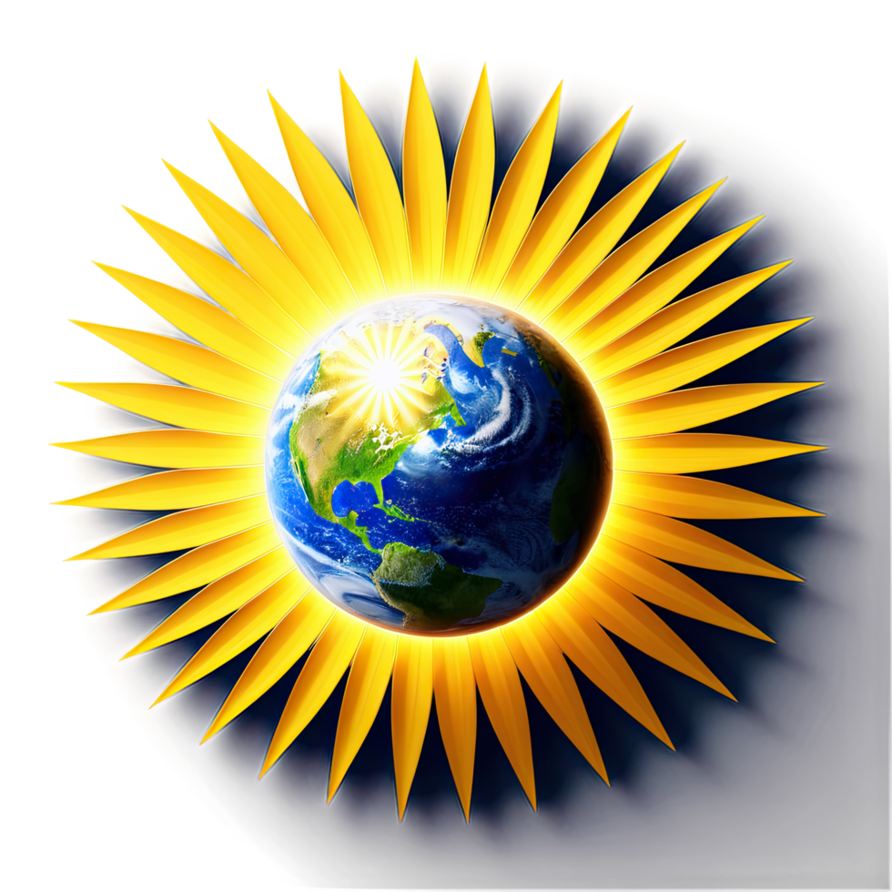 Earth Surrounded by Glowing Yellow Rays of Radiant Light png