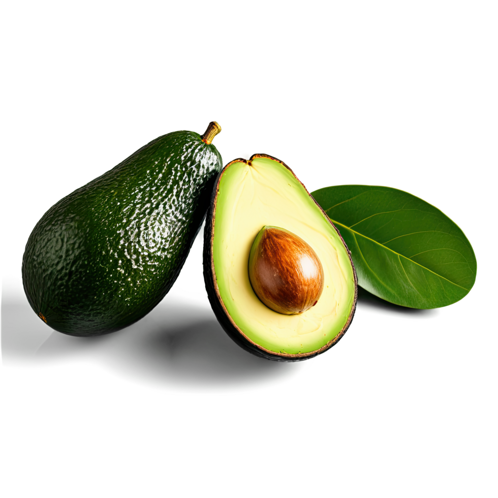Sliced Fresh Avocado with Seed and Leaf Display png