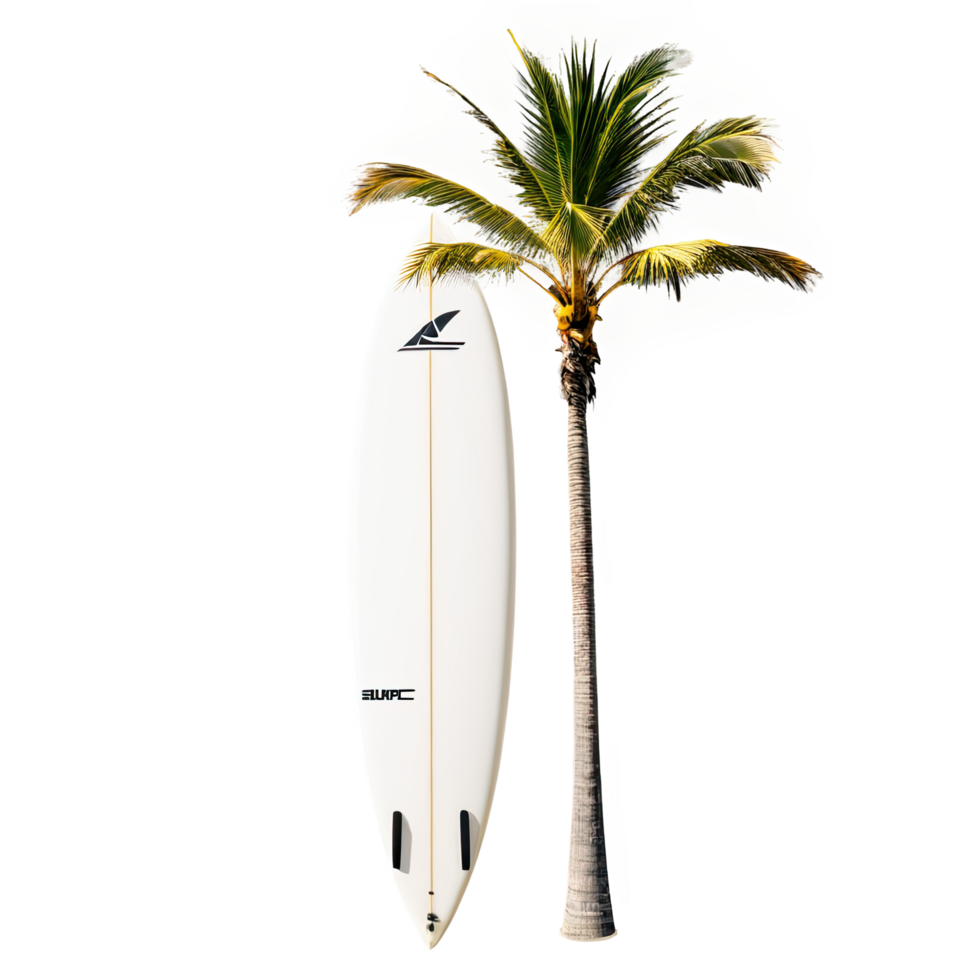 Surfboard Standing by Tropical Palm Tree png