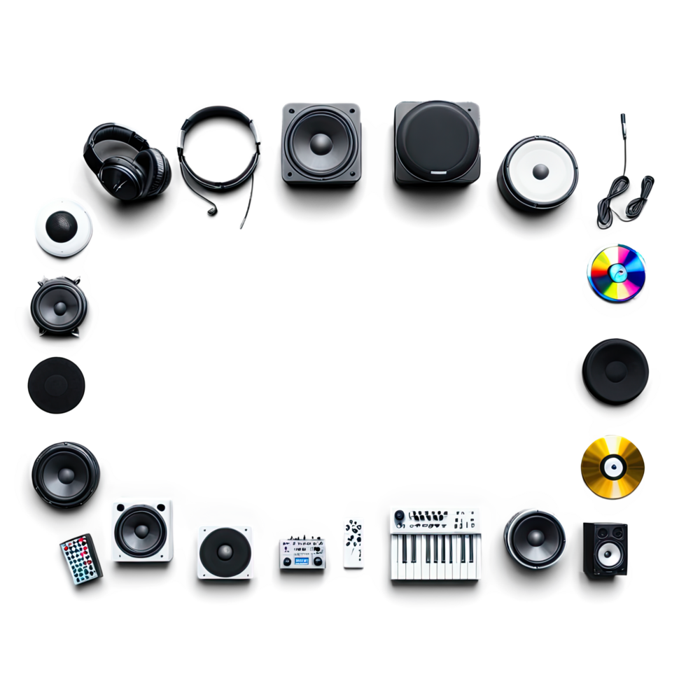 Set of Camera Lenses and Photography Accessories Arranged in Frame png