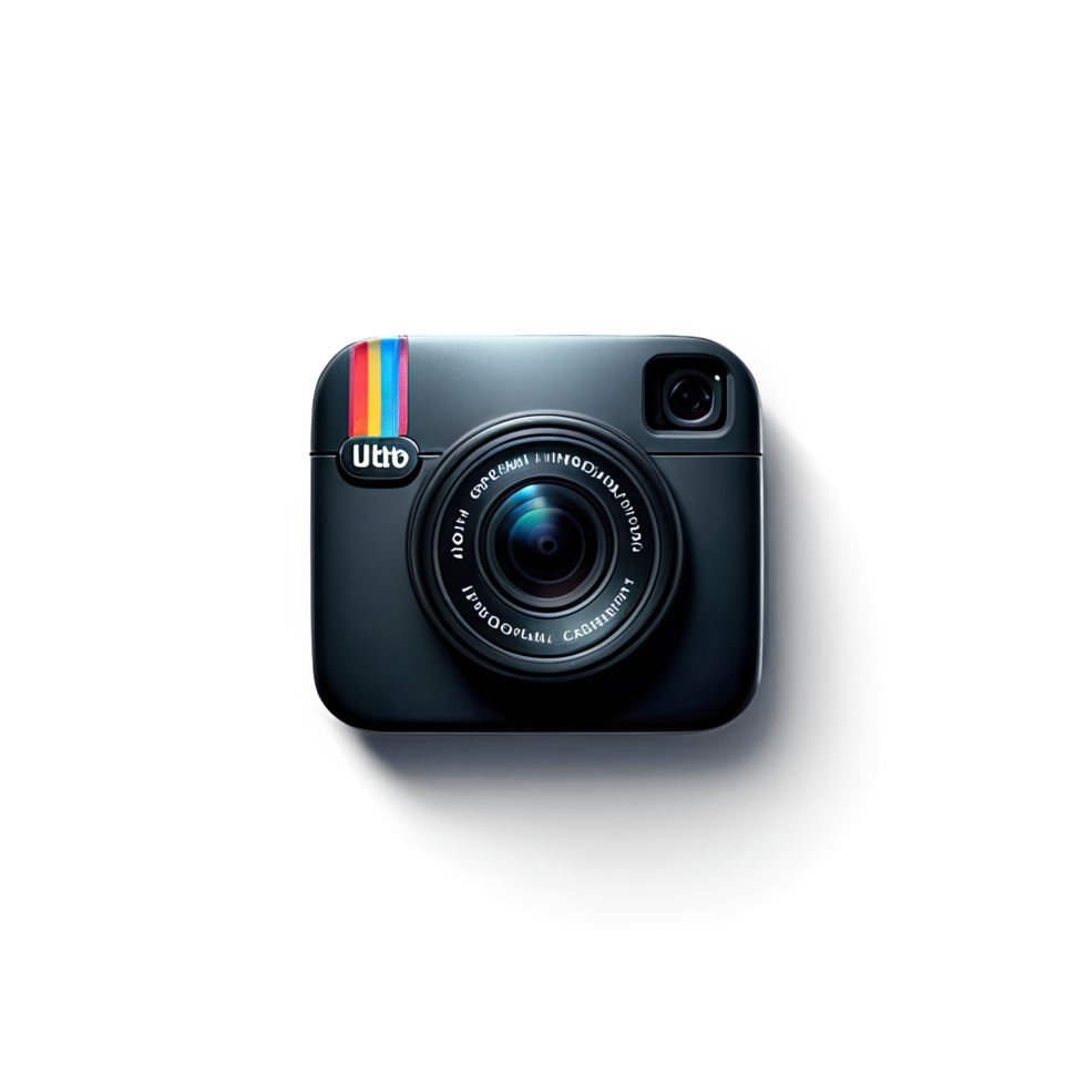 Retro Camera with Lens and Rainbow Sticker Accent on Upper Left png