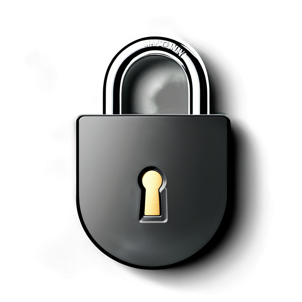 3D Padlock Icon with Keyhole in Center and Metallic Finish png