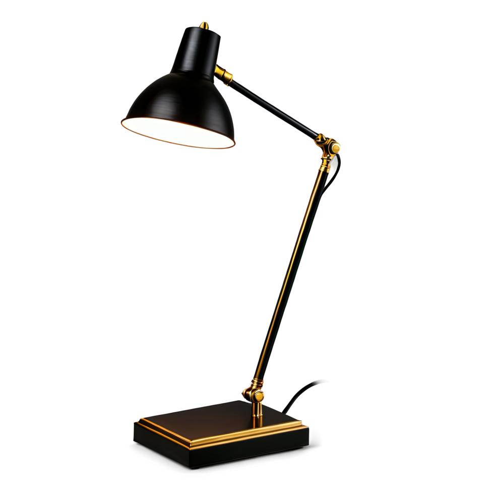 Black and Gold Retro Desk Lamp with Light and Cable png