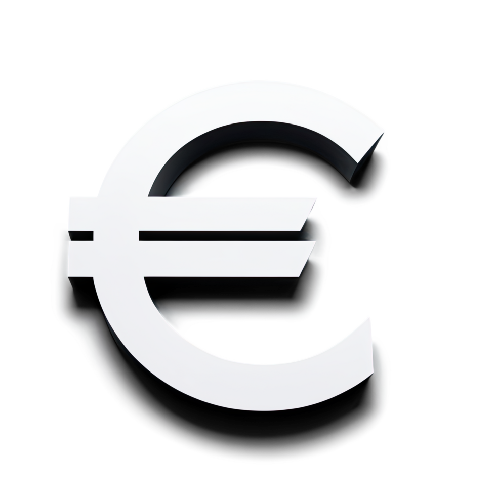 Euro Currency Symbol in 3D Style with Soft Drop Shadow png