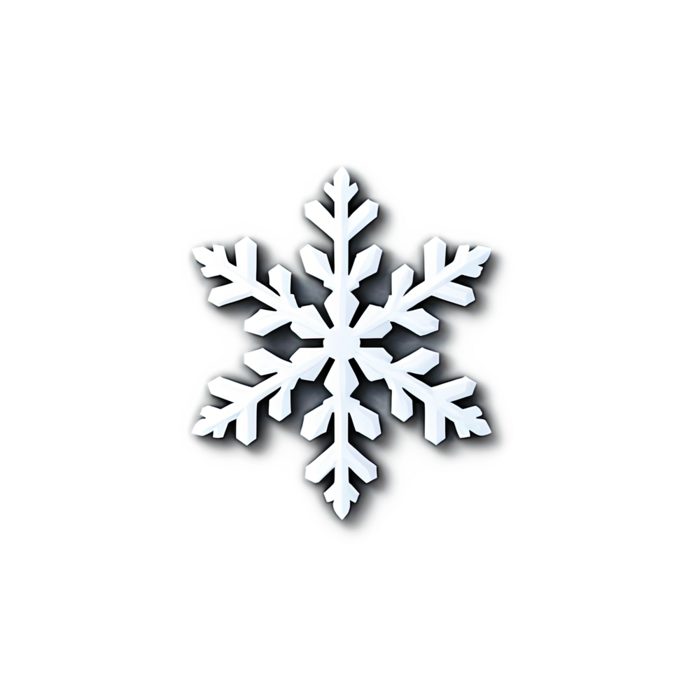 White 3D Snowflake Icon with Shadow and Geometric Symmetry png