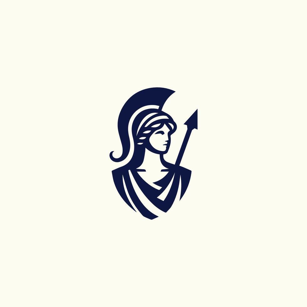 premium woman in a spartan helmet logo vector