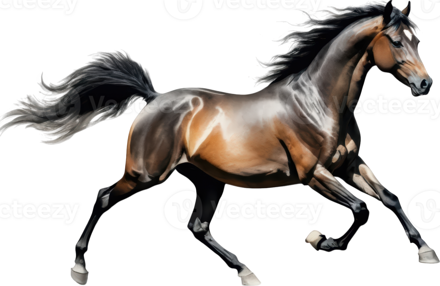 beautiful horse gallops gracefully across transparent background, showcasing its stunning coat and powerful physique. This majestic creature embodies strength and elegance. png