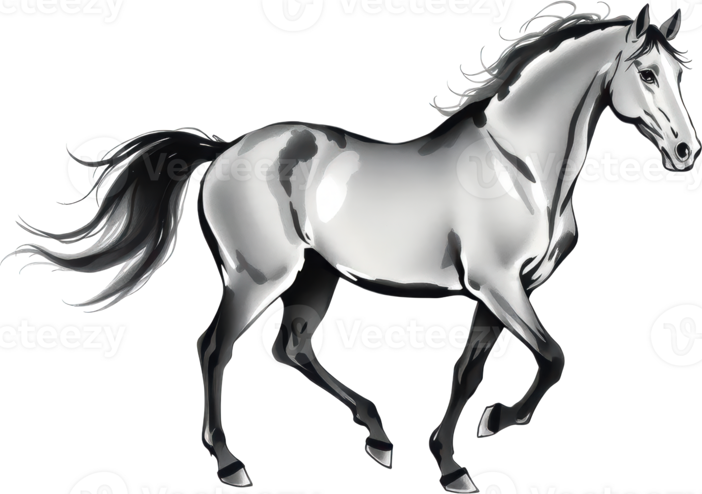 majestic horse with shiny coat gracefully trots across transparent background, showcasing its elegance and beauty in motion. This stunning creature embodies strength and grace. png