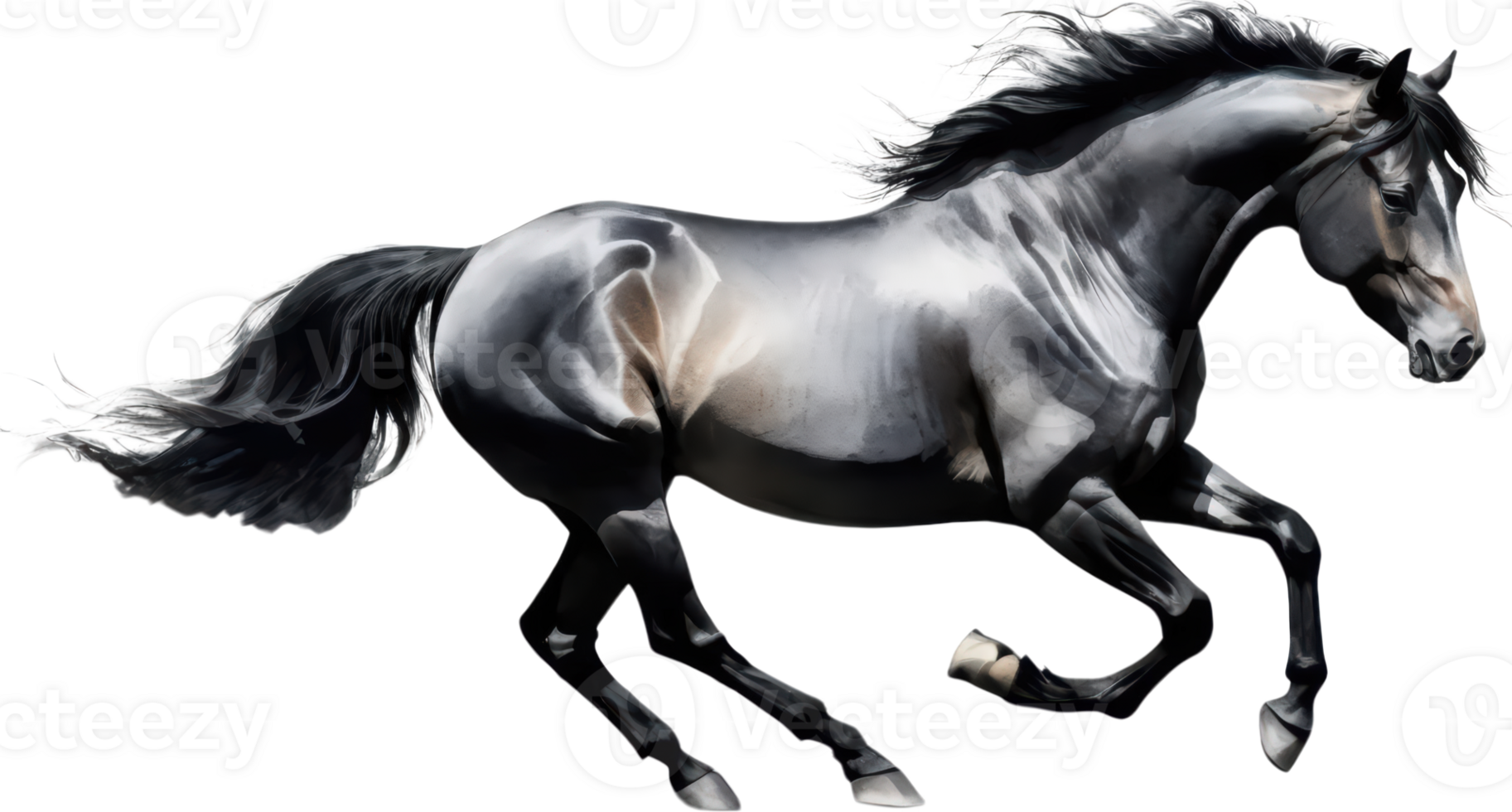 majestic horse gallops gracefully across transparent background, showcasing its powerful form and flowing mane. This stunning image captures beauty and elegance of horse in motion. png