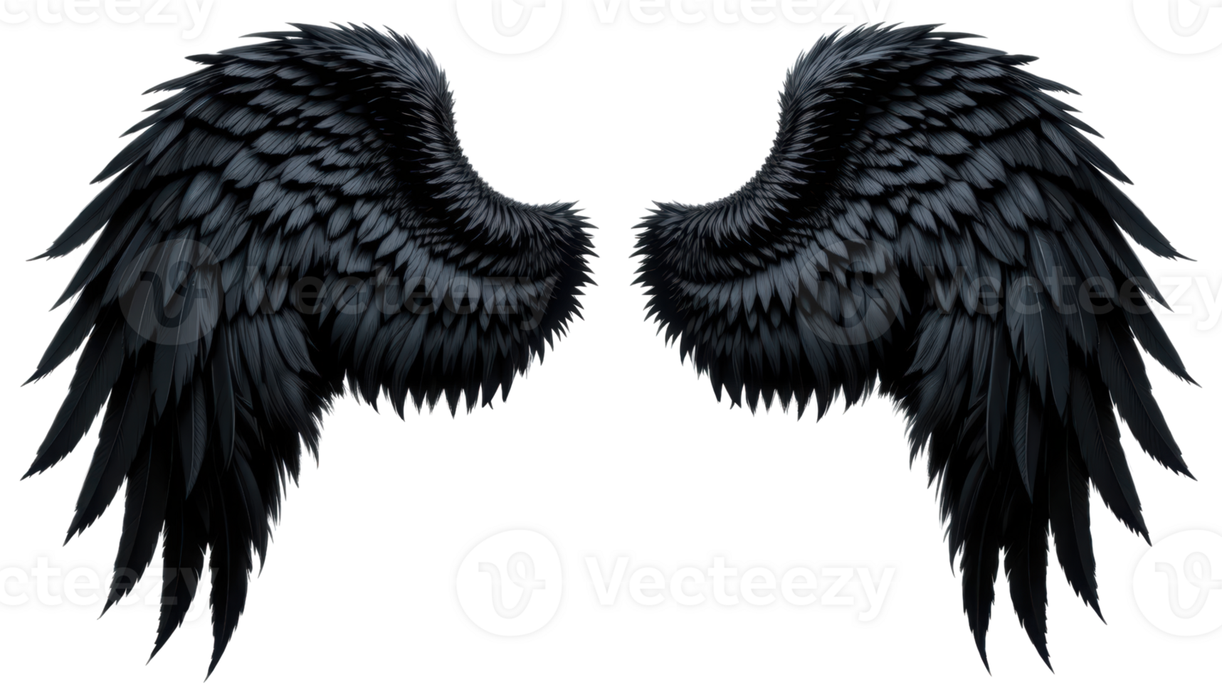 Dark feathered wings with intricate details on transparent background, evoking sense of mystery and elegance. png