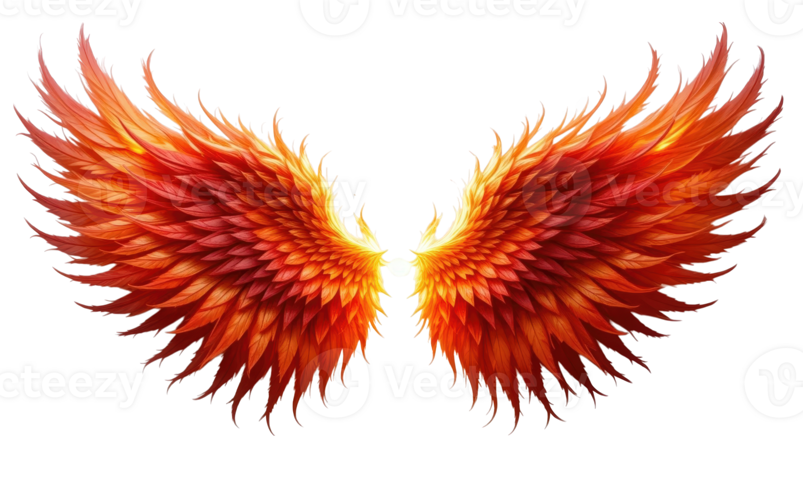 Majestic wings with vibrant orange and red feathers create stunning visual against transparent background, symbolizing freedom and beauty. intricate details of each feather enhance overall allure. png