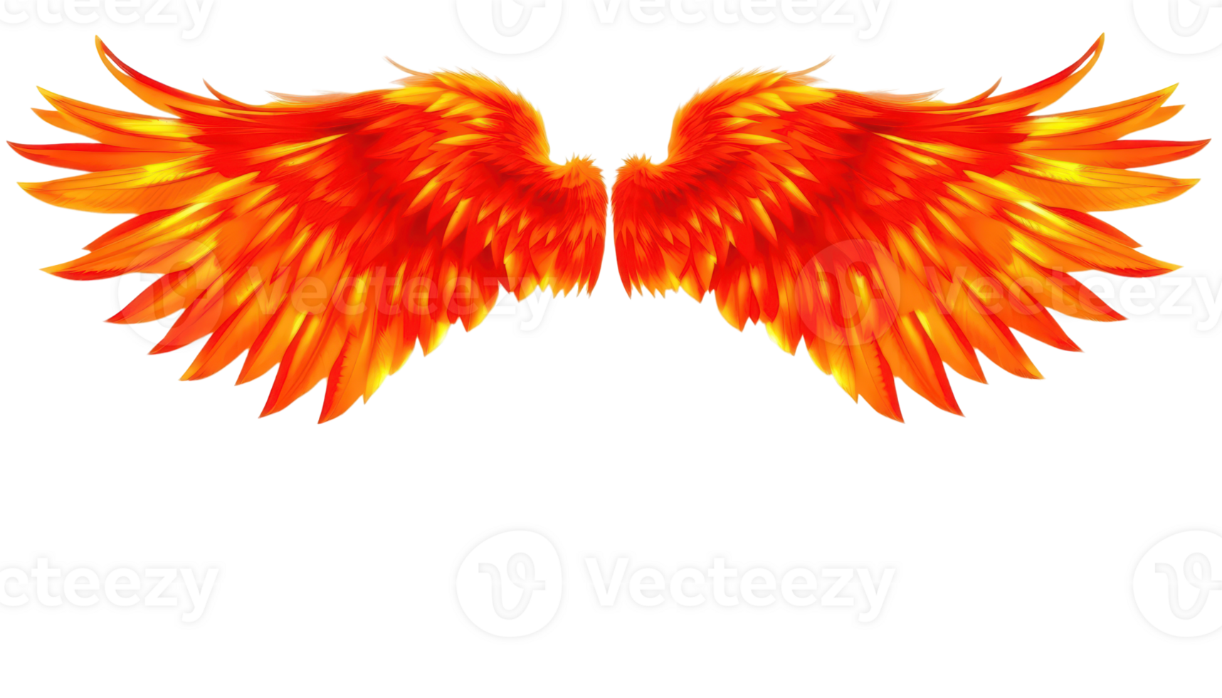 Vibrant wing design featuring fiery orange and yellow feathers with transparent background creates stunning visual impact. Perfect for artistic projects and creative designs. png