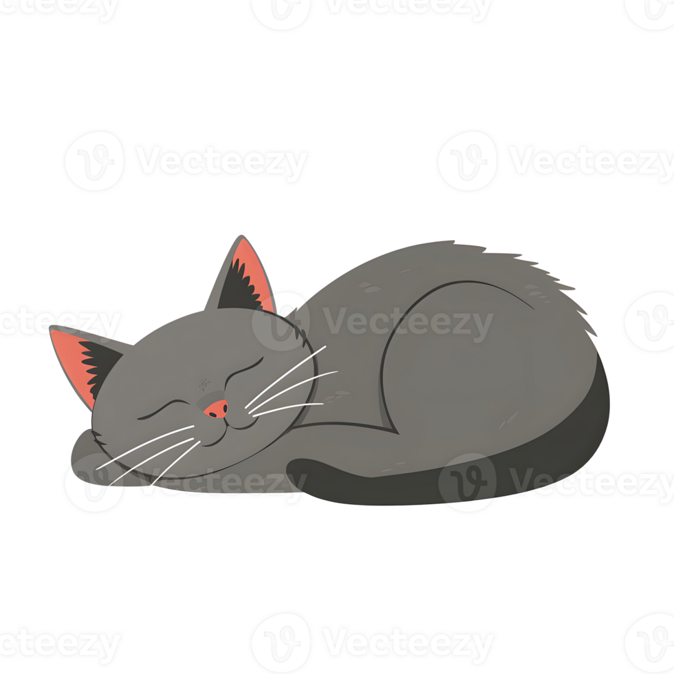 cute gray cat peacefully sleeping curled up on transparent background, showcasing its relaxed and serene expression. Perfect for designs needing calm and cozy vibe. png
