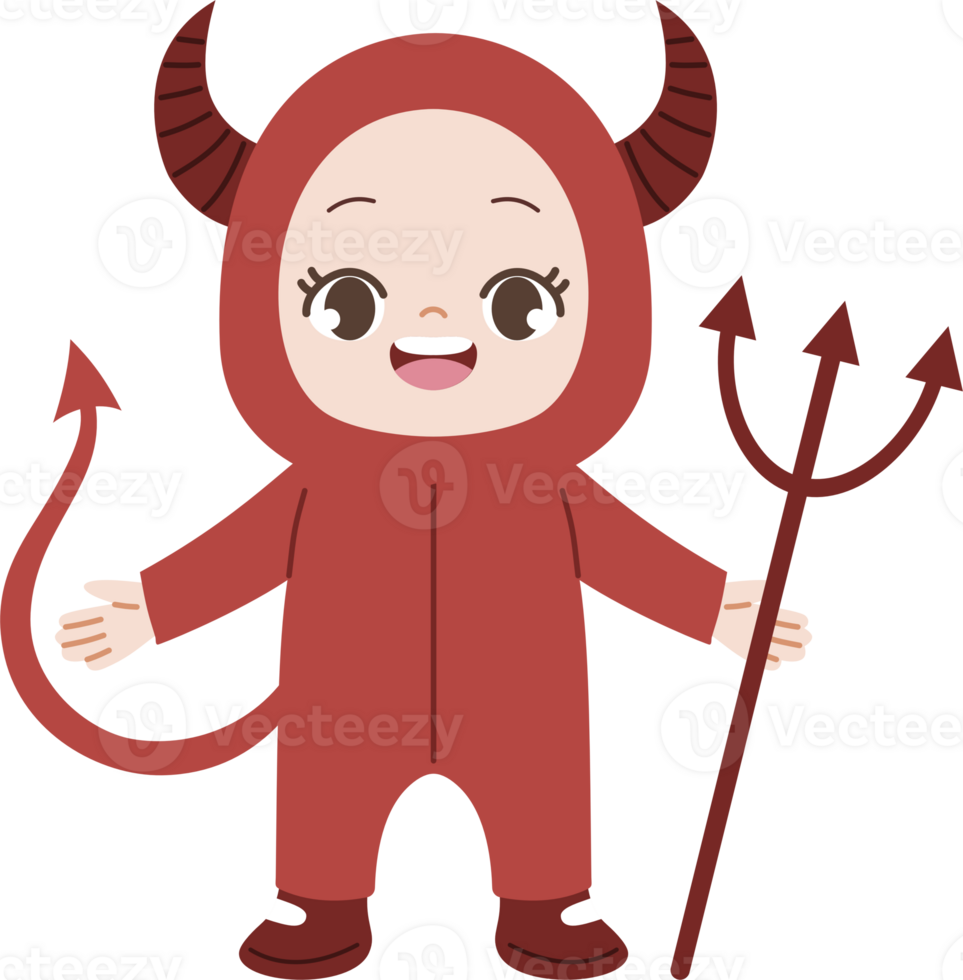 cute kid wear red devil costume for halloween png