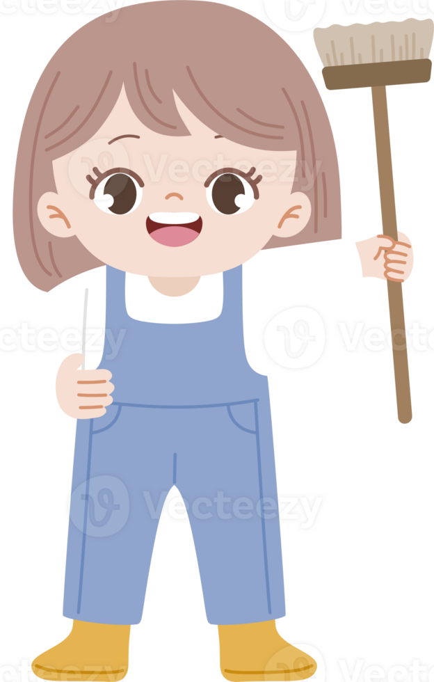 cute cleaning service character holding brush png