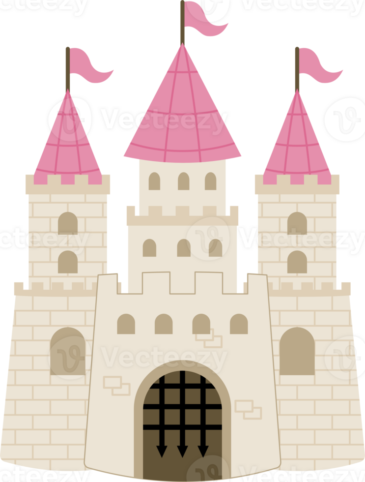cute castle with pink conical roof png