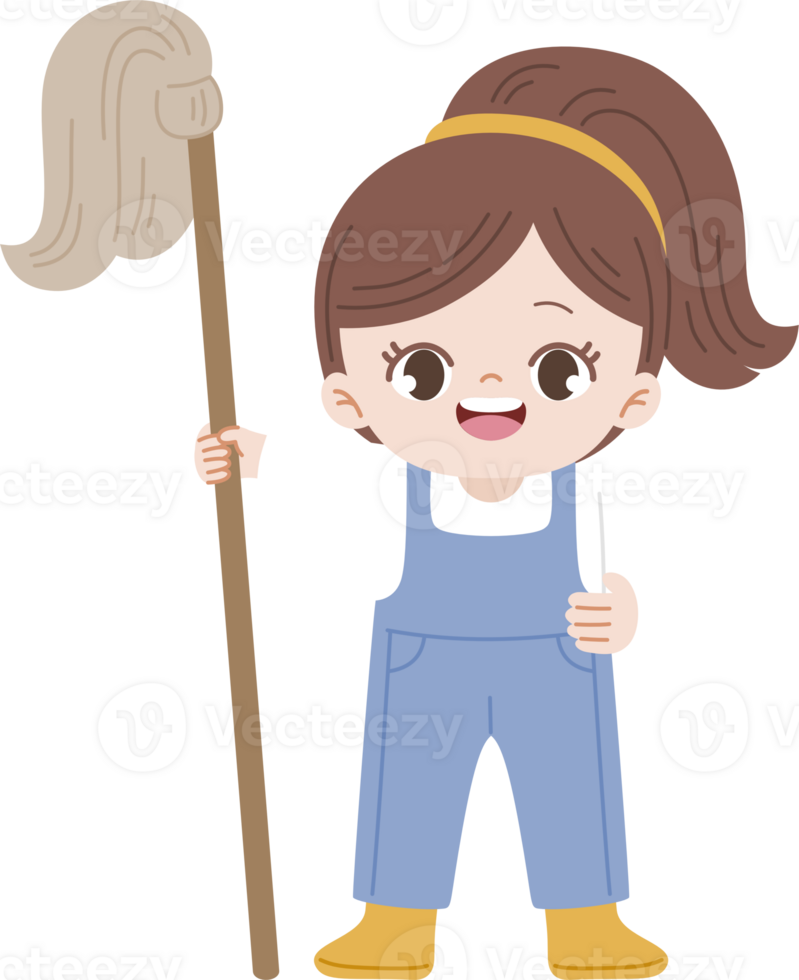 cute cleaning service character holding mop png
