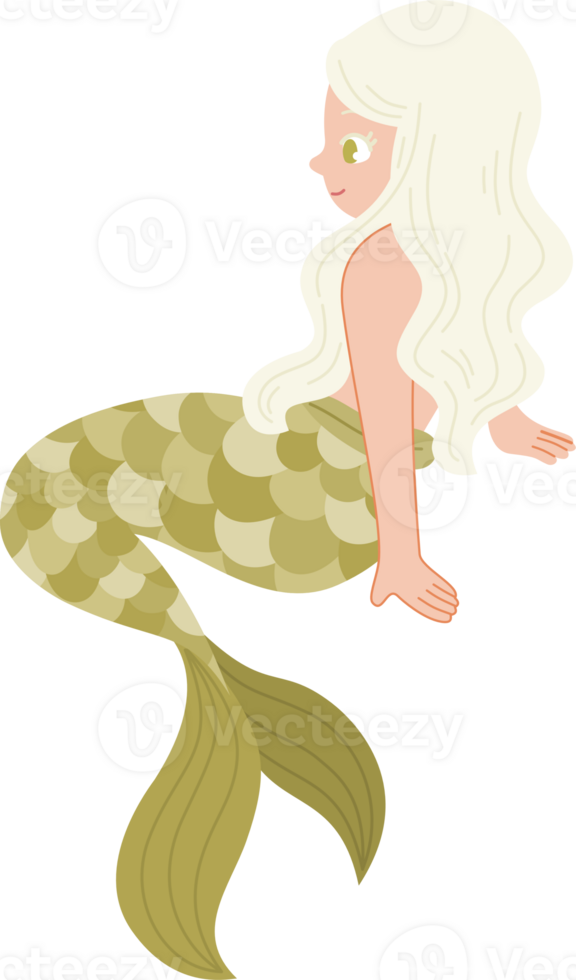 cute mermaid sitting with green tail png