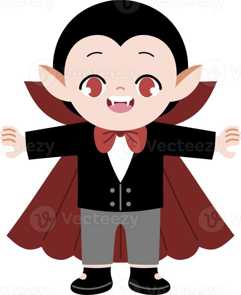 cute kid wear vampire costume for halloween png