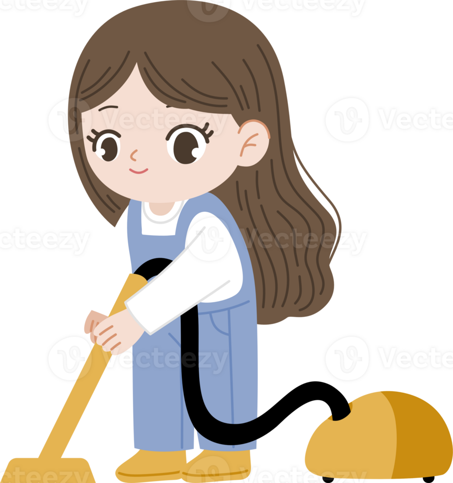 cute cleaning service character use vacuum png