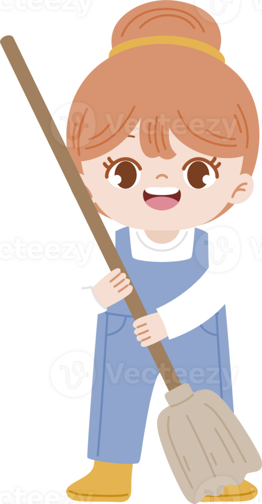 cute cleaning service character holding broom png