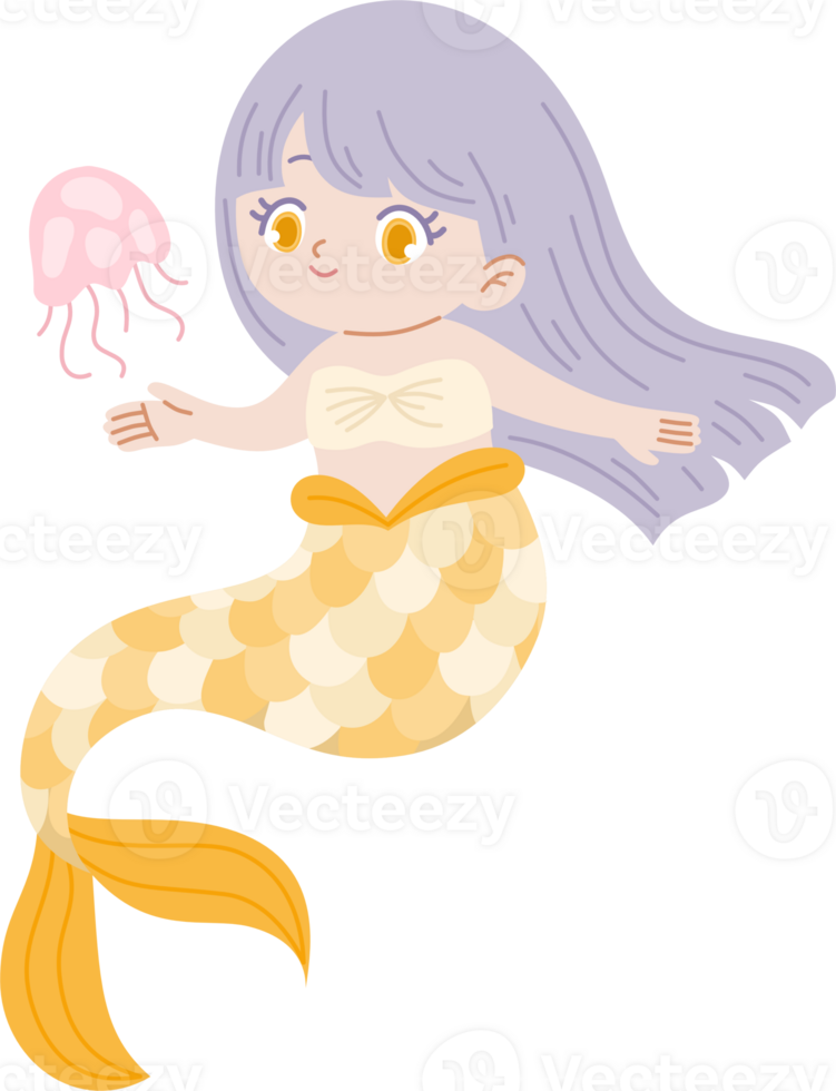 cute mermaid swimming with jellyfish png