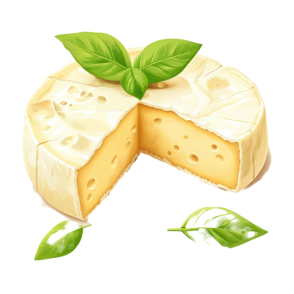 Creamy cheese with fresh basil leaves arranged artistically on a white background png